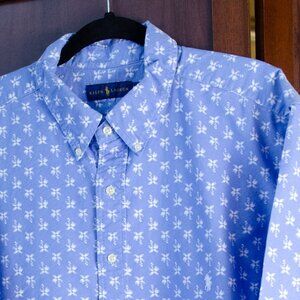 Ralph Lauren Blue Palm Tree Print Short Sleeve Shirt 2XB